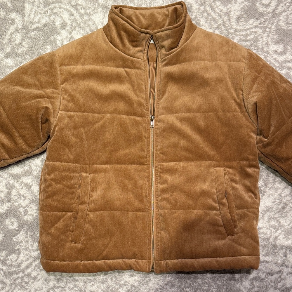 Camel brown suede-like feel puffer jacket